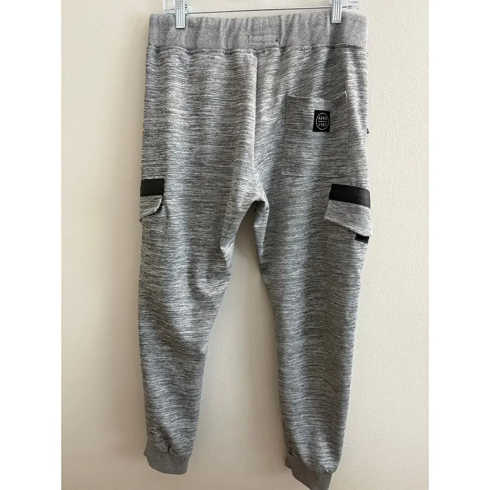 Aeropostale Men's Size L Gray Heather Cargo Joggers Sweatpants Zip Pockets